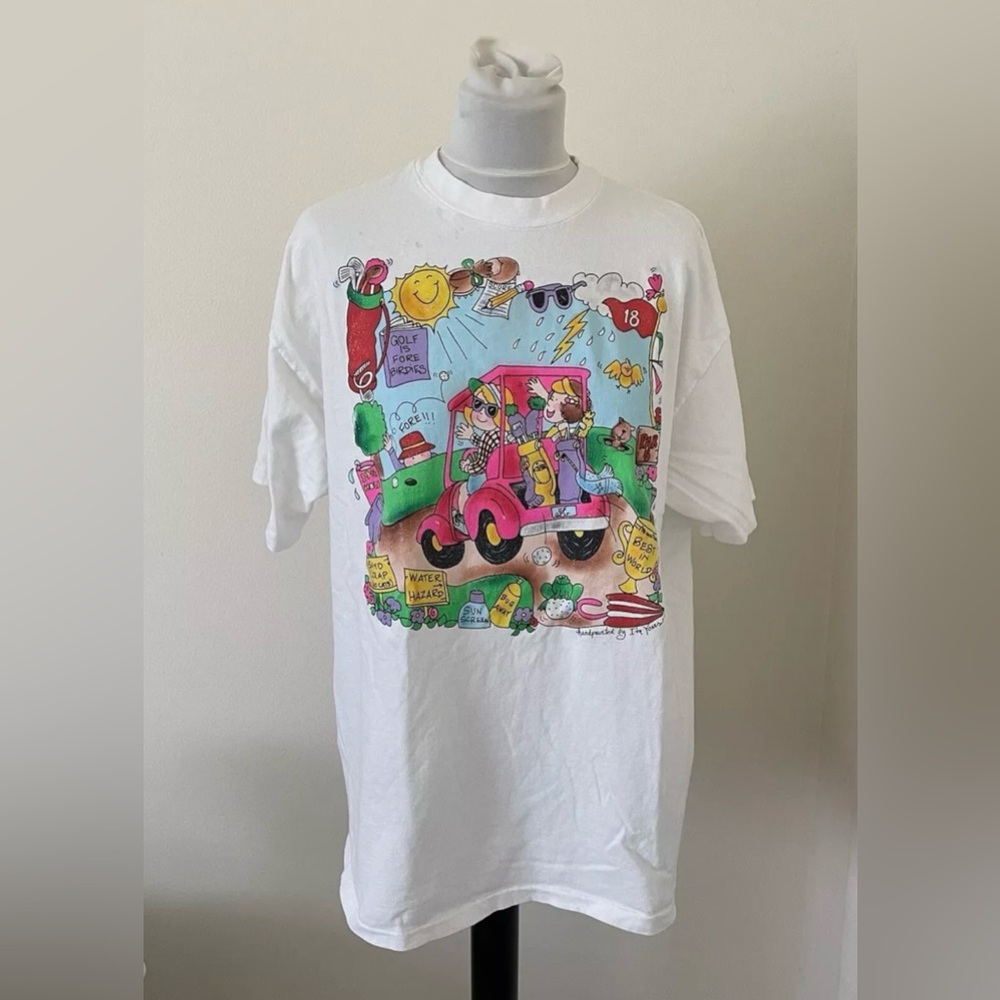 Vintage I’m Yours Women T Shirt M Hand Painted Waco Texas Graphic Golf Colorful
